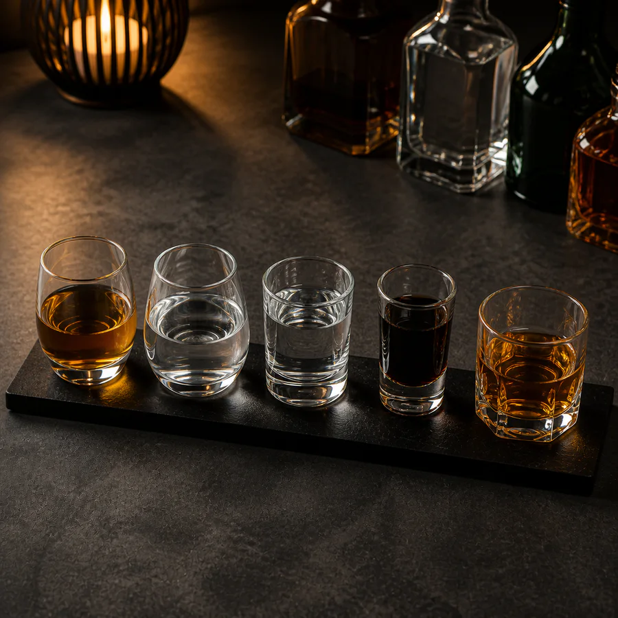 Johnnie Walker 40% / Gin 37,5% / Vodka Absolut 40% / Jägermeister 35% / Captain Morgan 35%